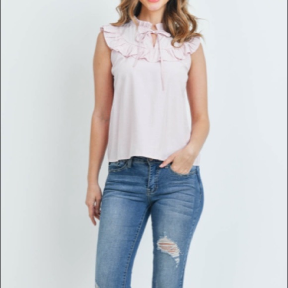 Pink Sleeveless Ruffle Front Blouse - Picture 4 of 7